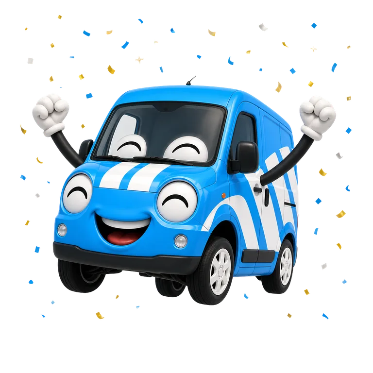 Vinny, de mascotte van Auto-Belettering.be, viert het succes